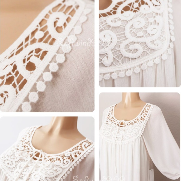 Last☝️ Ivory Crochet Lace Gauzy BOHO Peasant Dress - Picture 6 of 8
